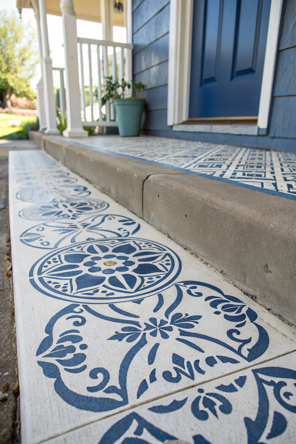 Transform your porch with the artistry of Moroccan-inspired stenciled designs.