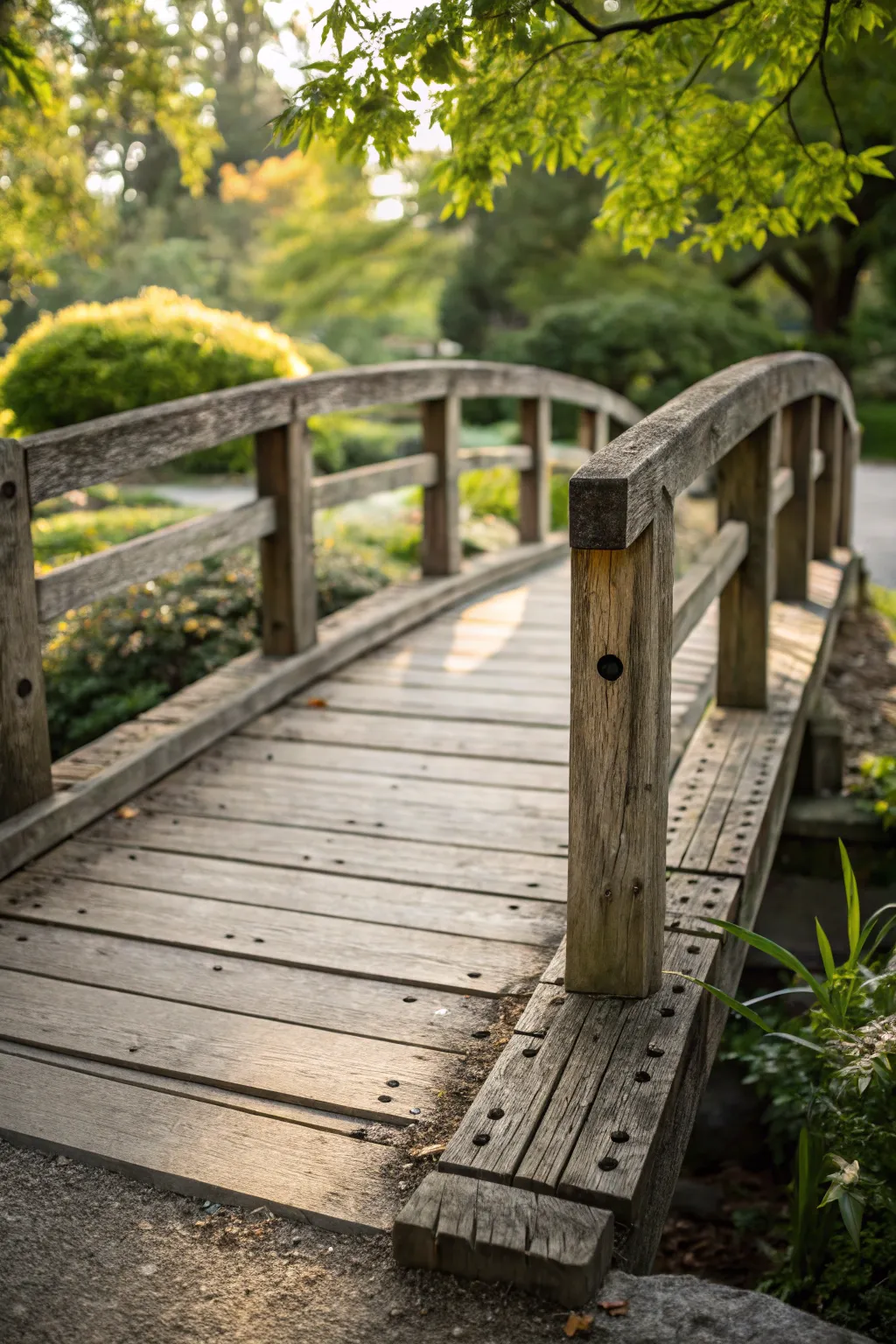 Elevate your garden's charm with a handcrafted pallet bridge that whispers stories of nature and craftsmanship.