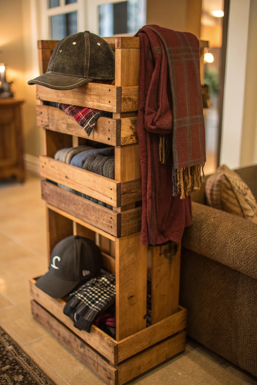 Elevate your entryway with this handcrafted dual-level hat rack, where style meets functionality.