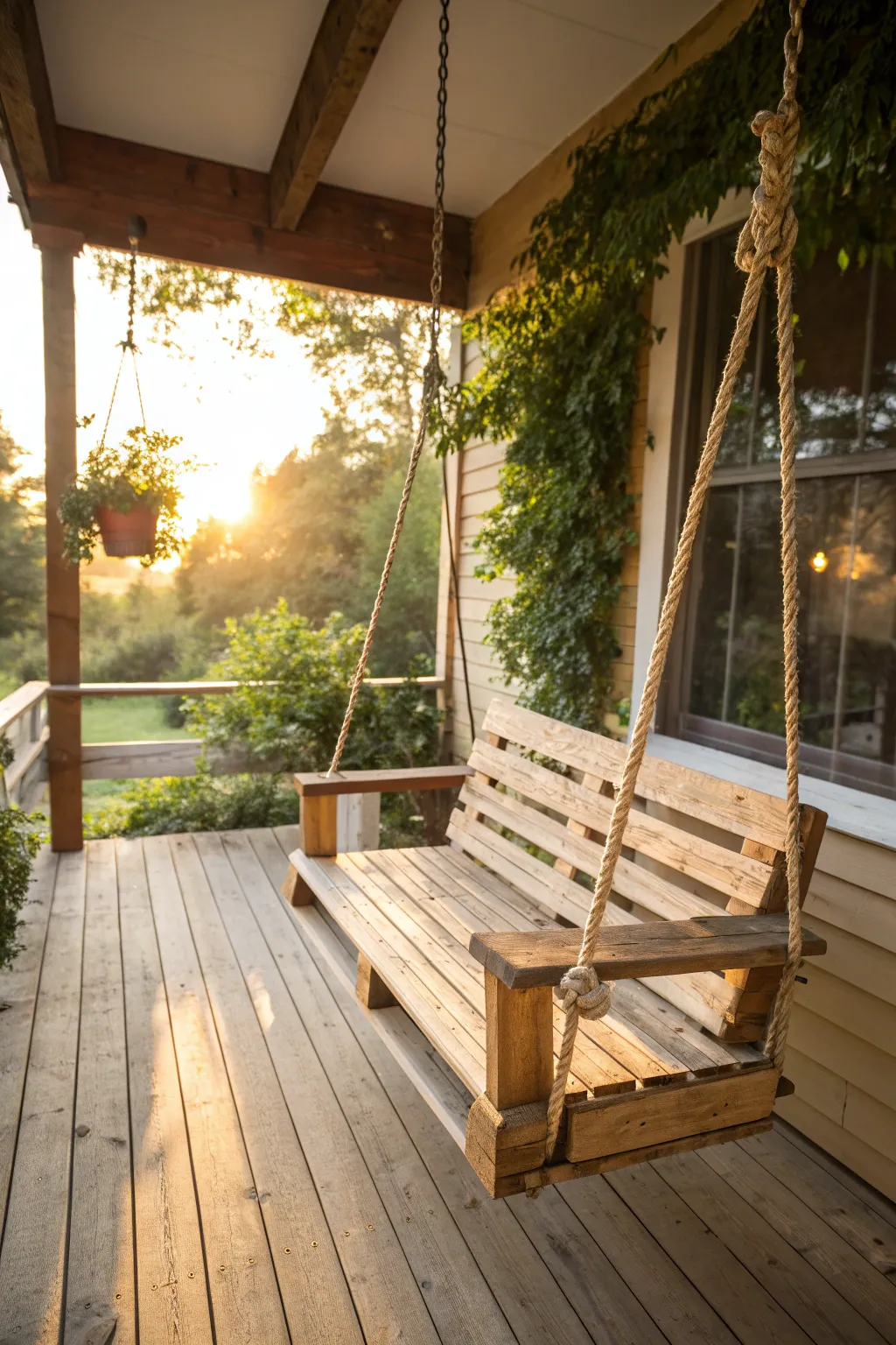 Unwind on a handcrafted pallet swing that marries rustic charm with timeless elegance.