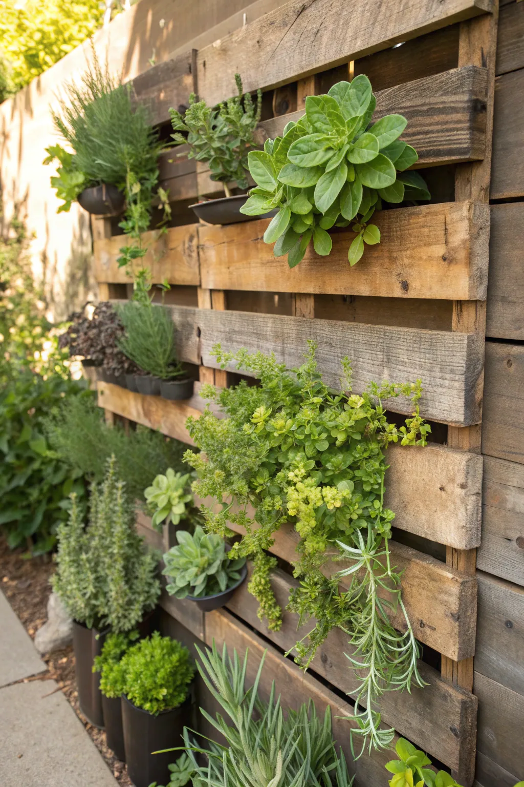Revitalize your outdoor space with a stunning pallet wall vertical garden.