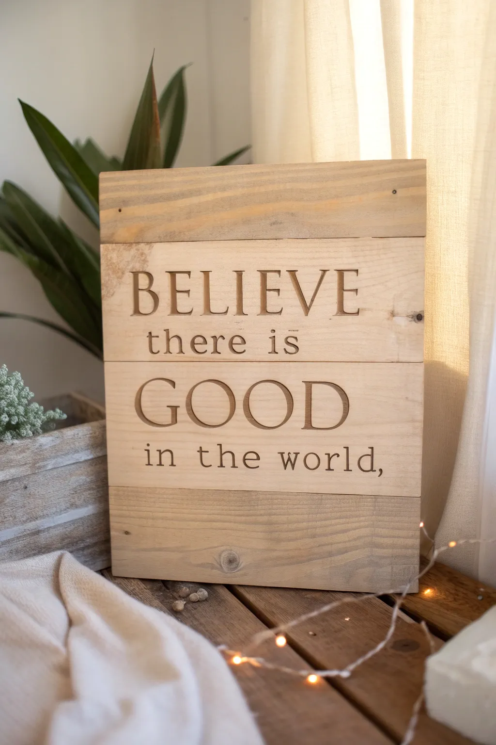 Embrace positivity daily with a handcrafted quote sign that blends minimalist elegance with boho charm.