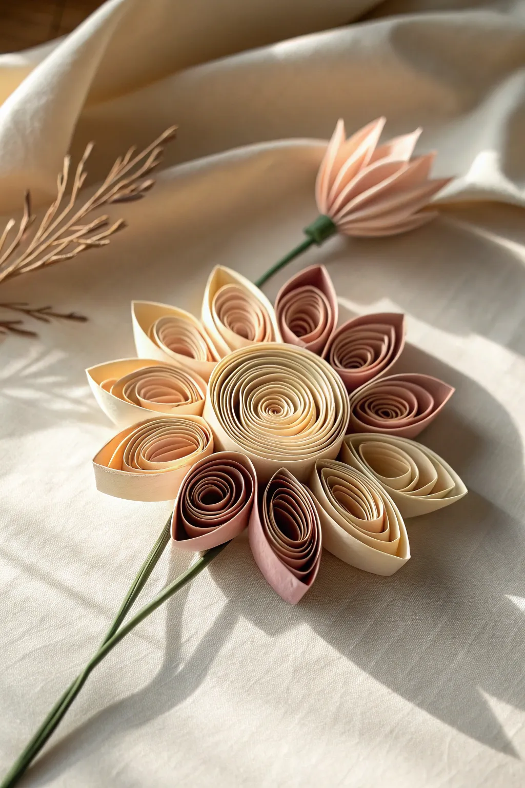 Embrace the elegance of quilled floral art, where simplicity meets natural beauty.