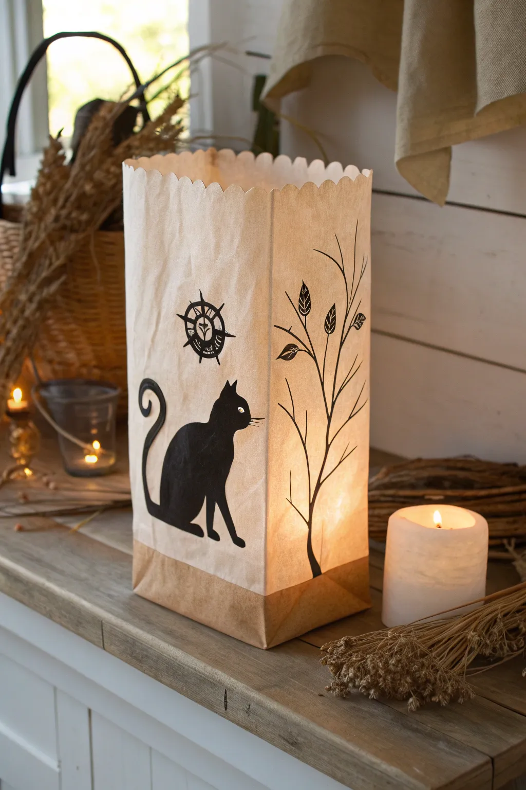 Enchant your home with the cozy glow of black cat luminaries this Halloween.