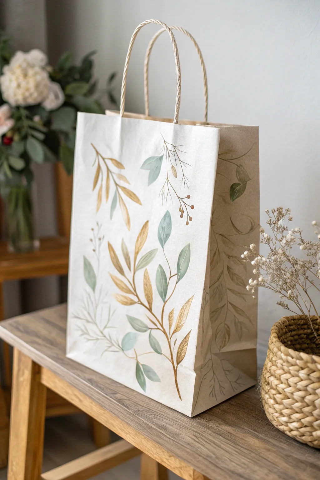 Transform ordinary paper bags into nature's canvas with serene leaf designs.