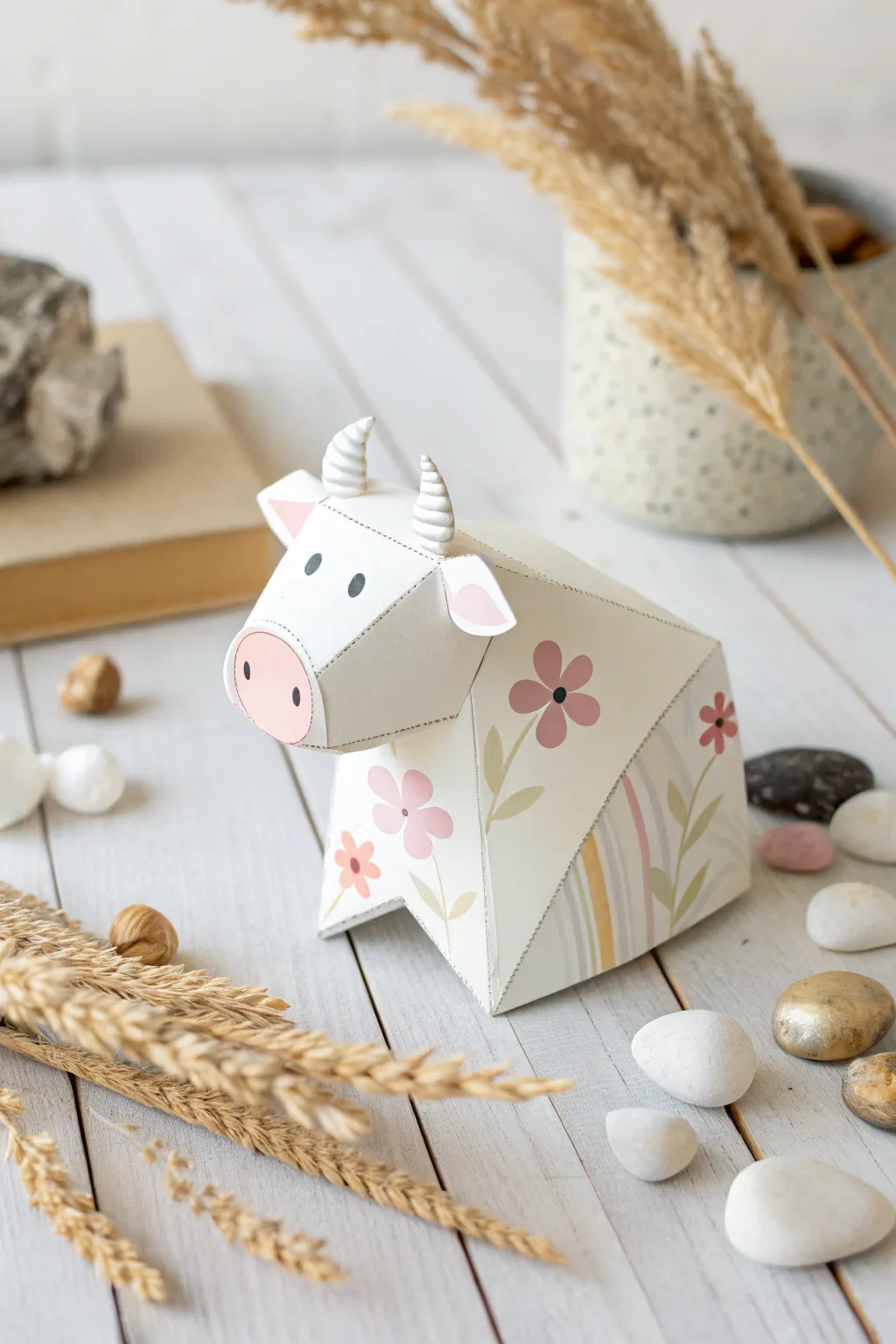 Crafted with love: a minimalist paper cow that captures the essence of Scandinavian and Boho beauty.