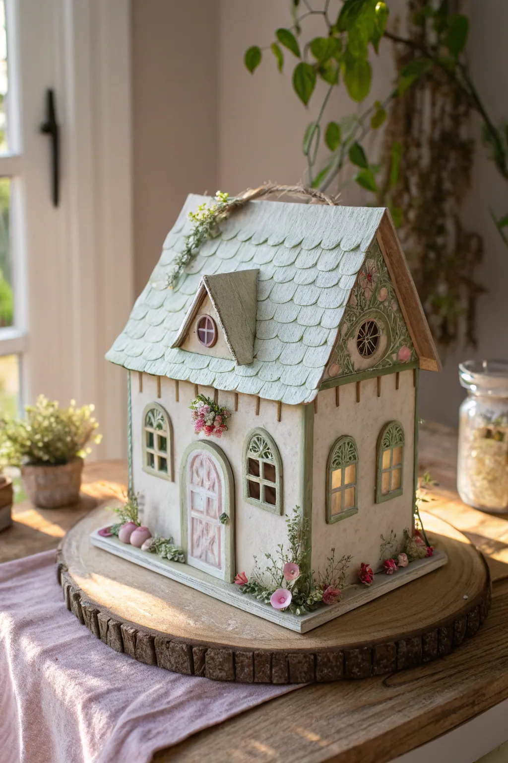 Step into a storybook world with this enchanting paper mache cottage, where simplicity meets whimsical beauty.