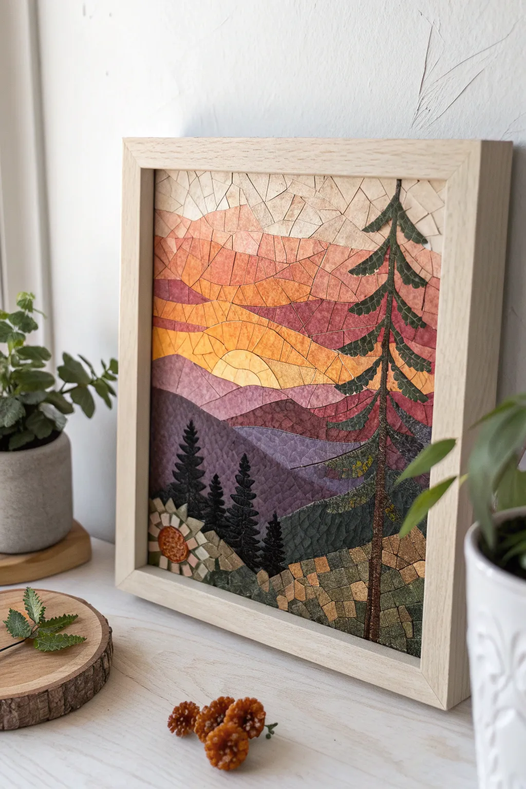 Bring the tranquility of nature indoors with this handcrafted paper mosaic masterpiece.