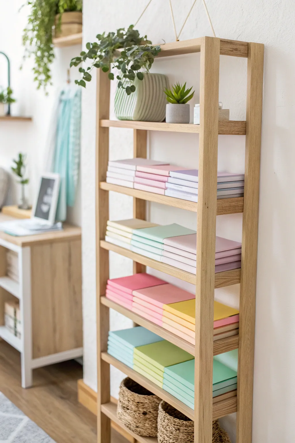 Elevate your workspace with stylish, wall-mounted shelving that marries functionality and aesthetic charm.