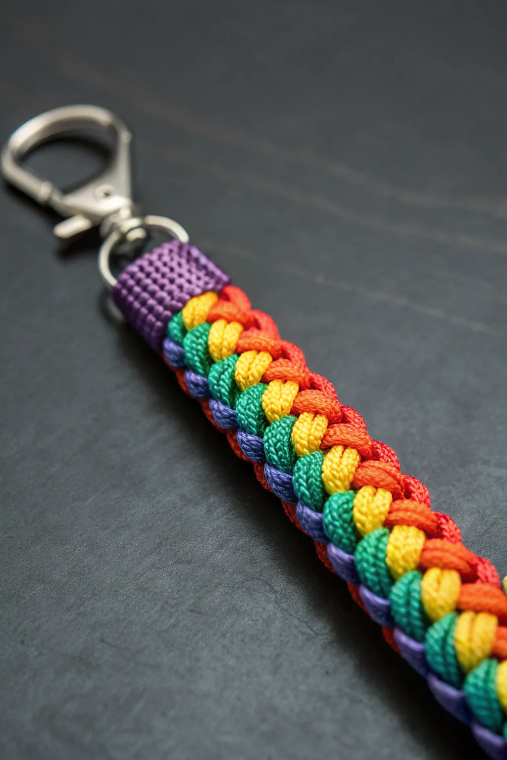 Brighten your day with a handcrafted rainbow paracord keychain - a blend of colors and craftsmanship.