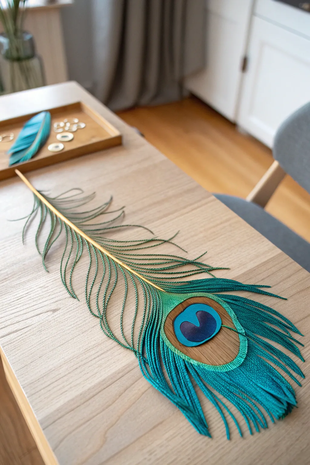 Elevate your craft with this chic paper peacock feather, a perfect blend of elegance and creativity for your minimalist decor.