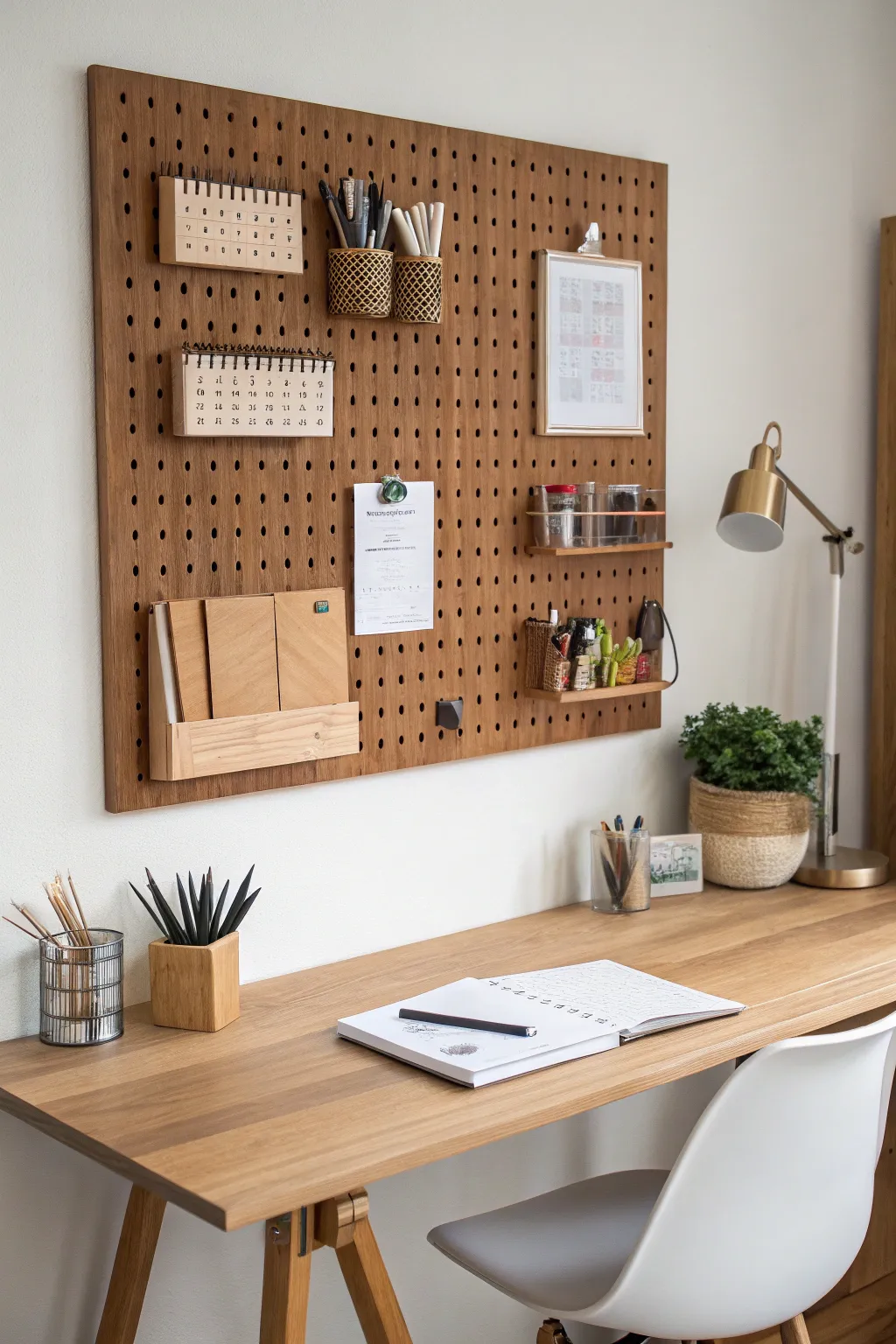 Elevate your home office with a handcrafted pegboard that blends style and organization.