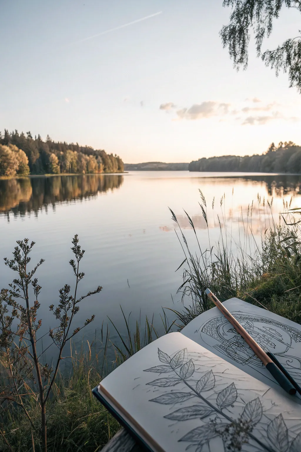Embrace serenity with this tranquil lake reflection, where nature's elegance meets minimalist artistry.