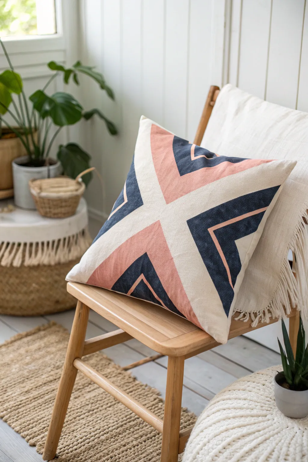 Transform your space with handcrafted no-sew fabric paint pillows, where modern geometric designs meet Scandinavian simplicity.
