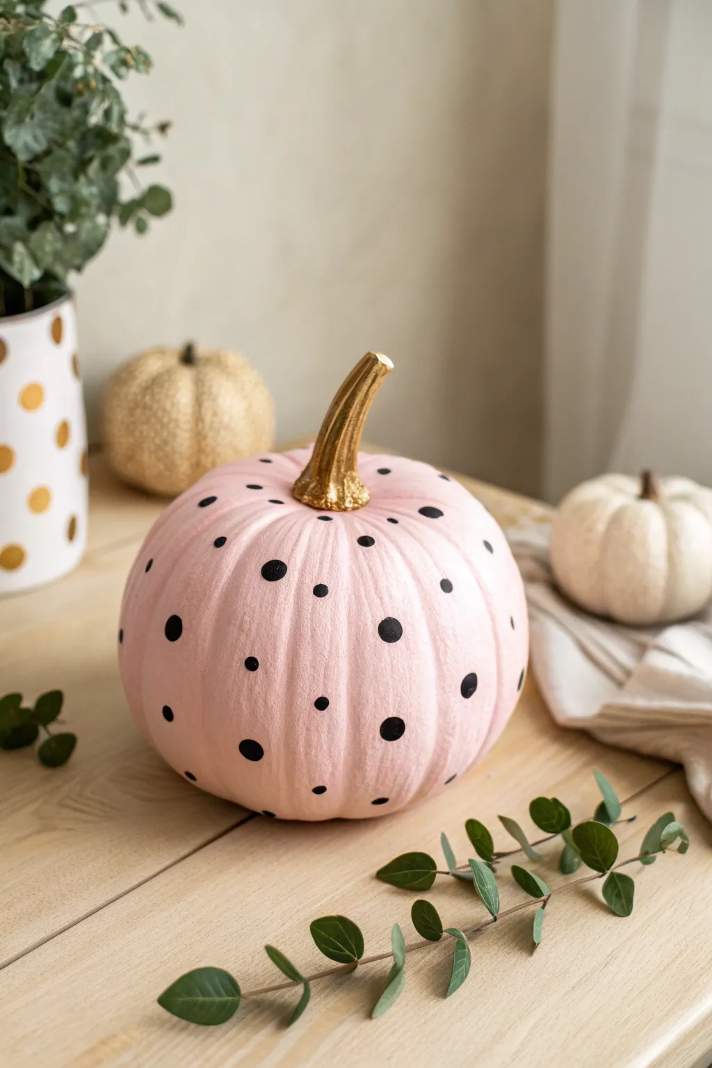 Transform your fall decor with this charming Polka Dot Delight pumpkin, perfect for adding a playful yet elegant touch to any gathering!
