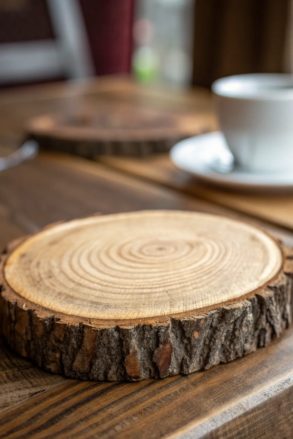 Embrace the charm of nature with handcrafted rustic wood coasters.