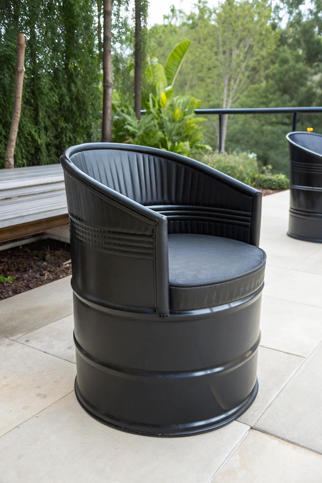 Transform your patio with handcrafted outdoor furniture from repurposed plastic drums.