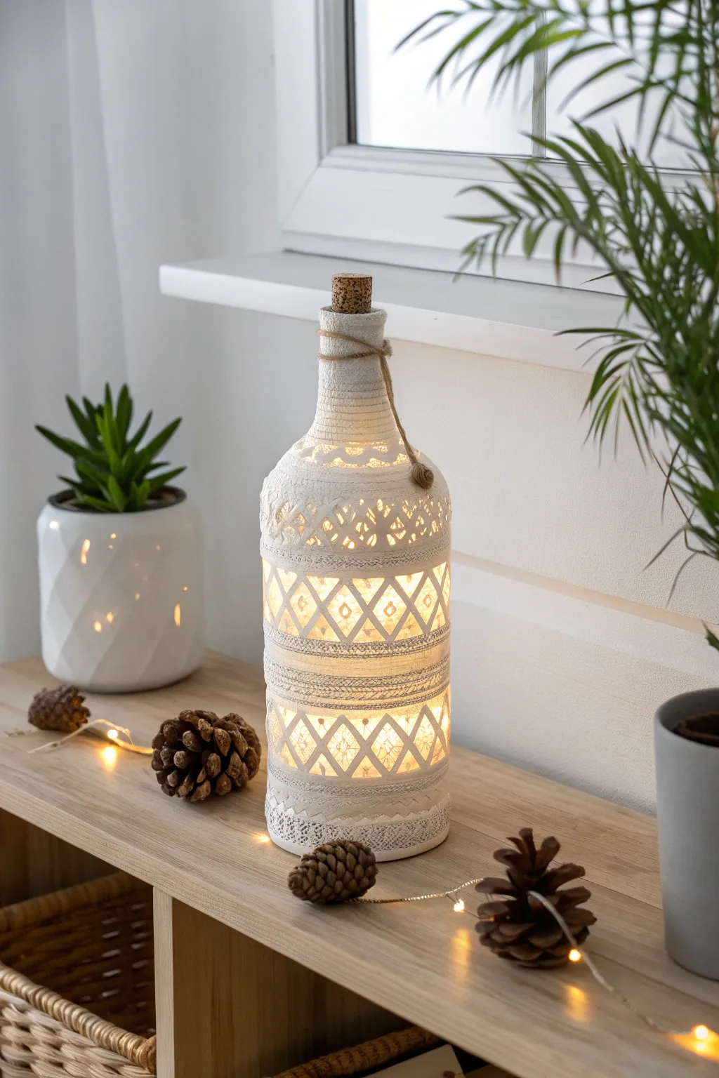 Illuminate your space with eco-chic elegance: Recycled bottle lights that glow with cozy charm.