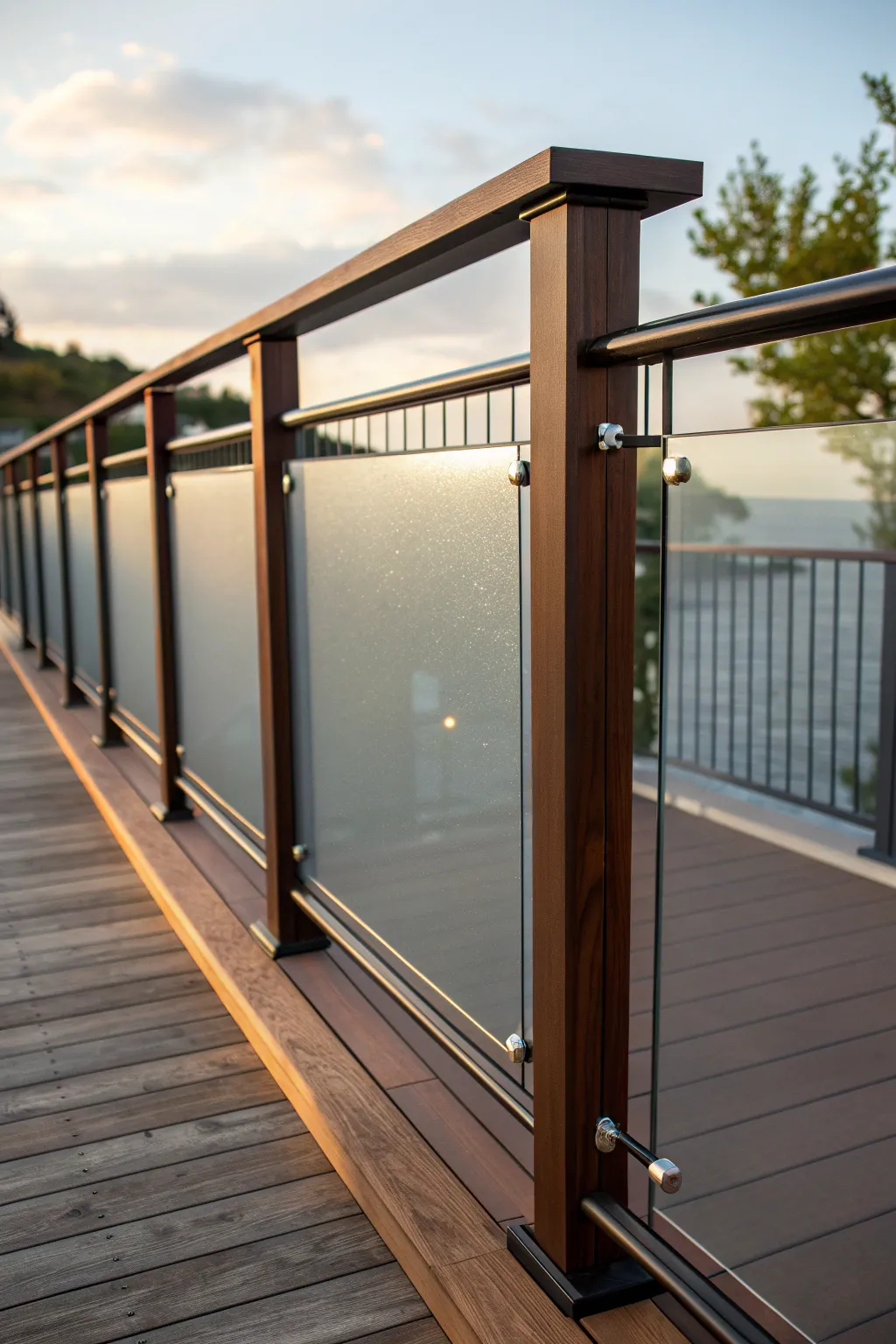 Elevate your outdoor space with tinted plexiglass railings – where style meets privacy.
