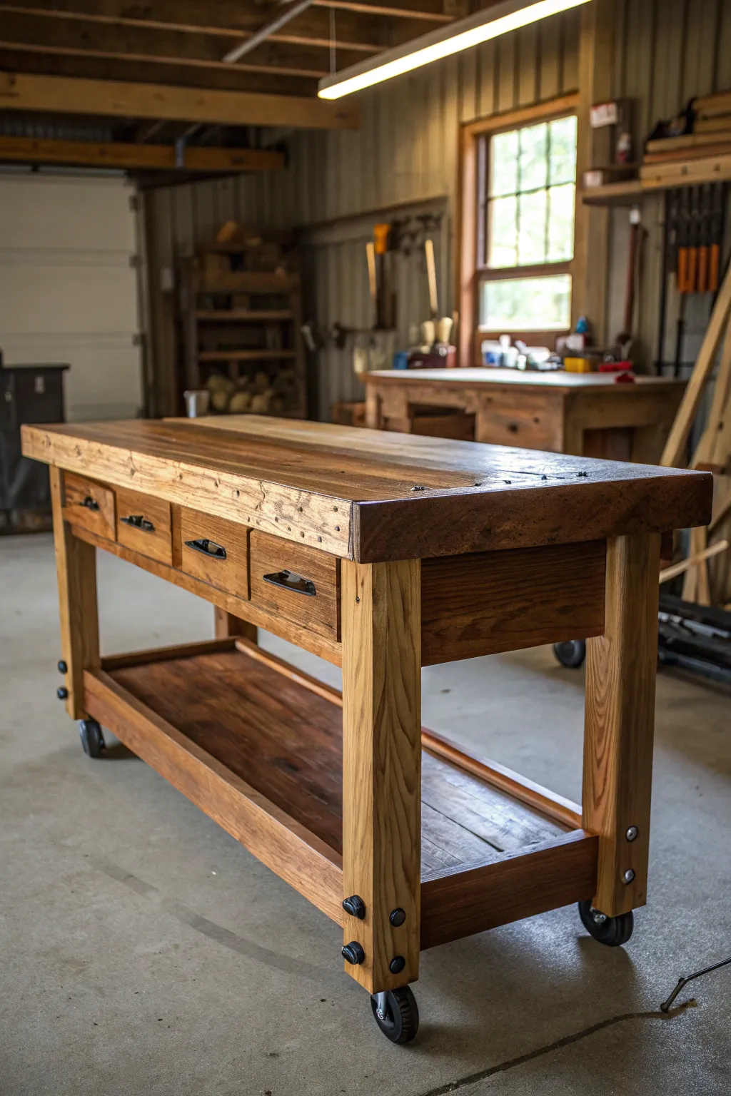 Roll into productivity with this expertly crafted mobile workbench—where style meets flexibility.