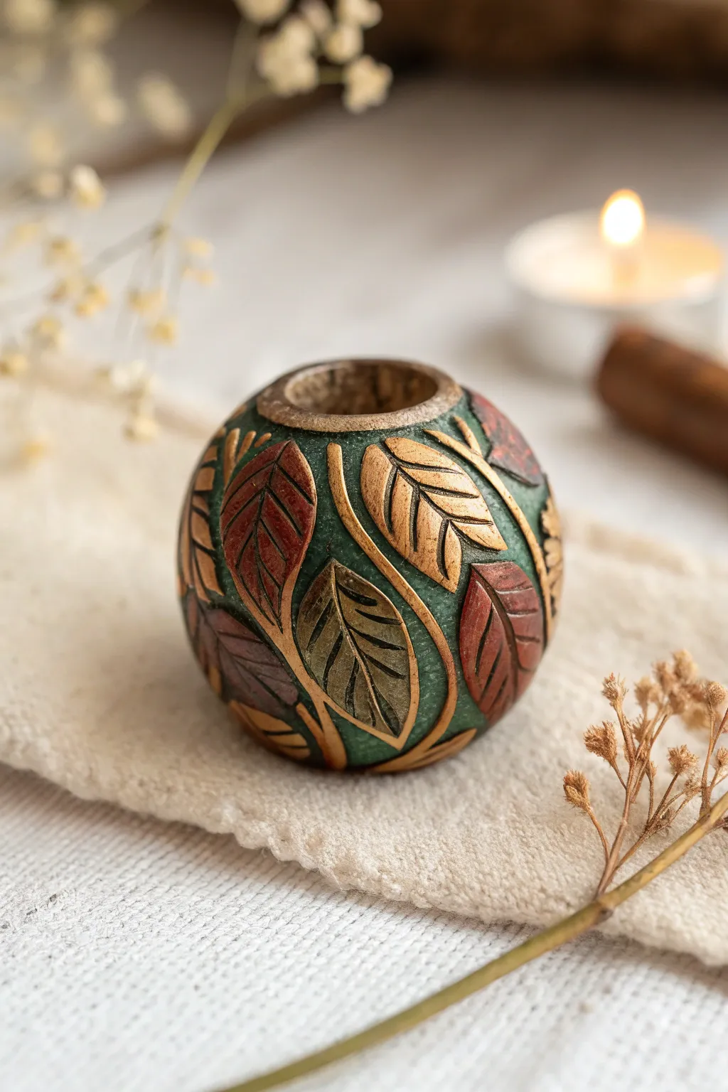 Embrace nature's beauty with a handcrafted polymer clay bead, inspired by the textures of the wild.