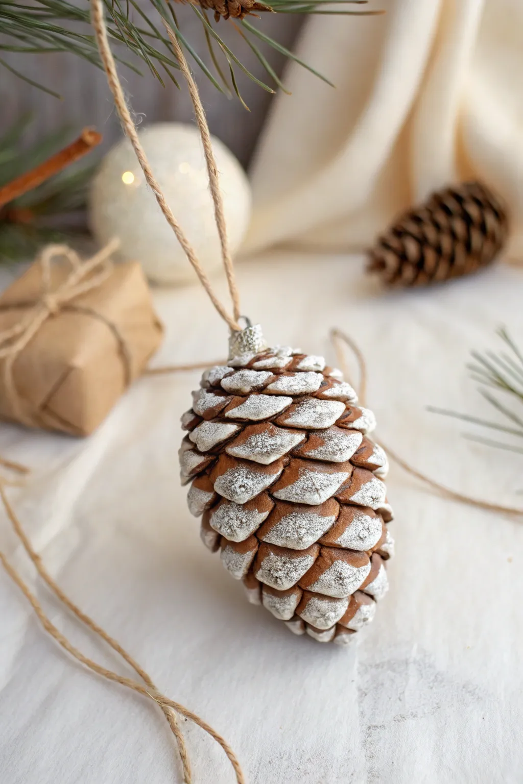 Embrace the winter woods with this charming, handcrafted pine cone ornament—perfect for a minimalist Christmas touch.
