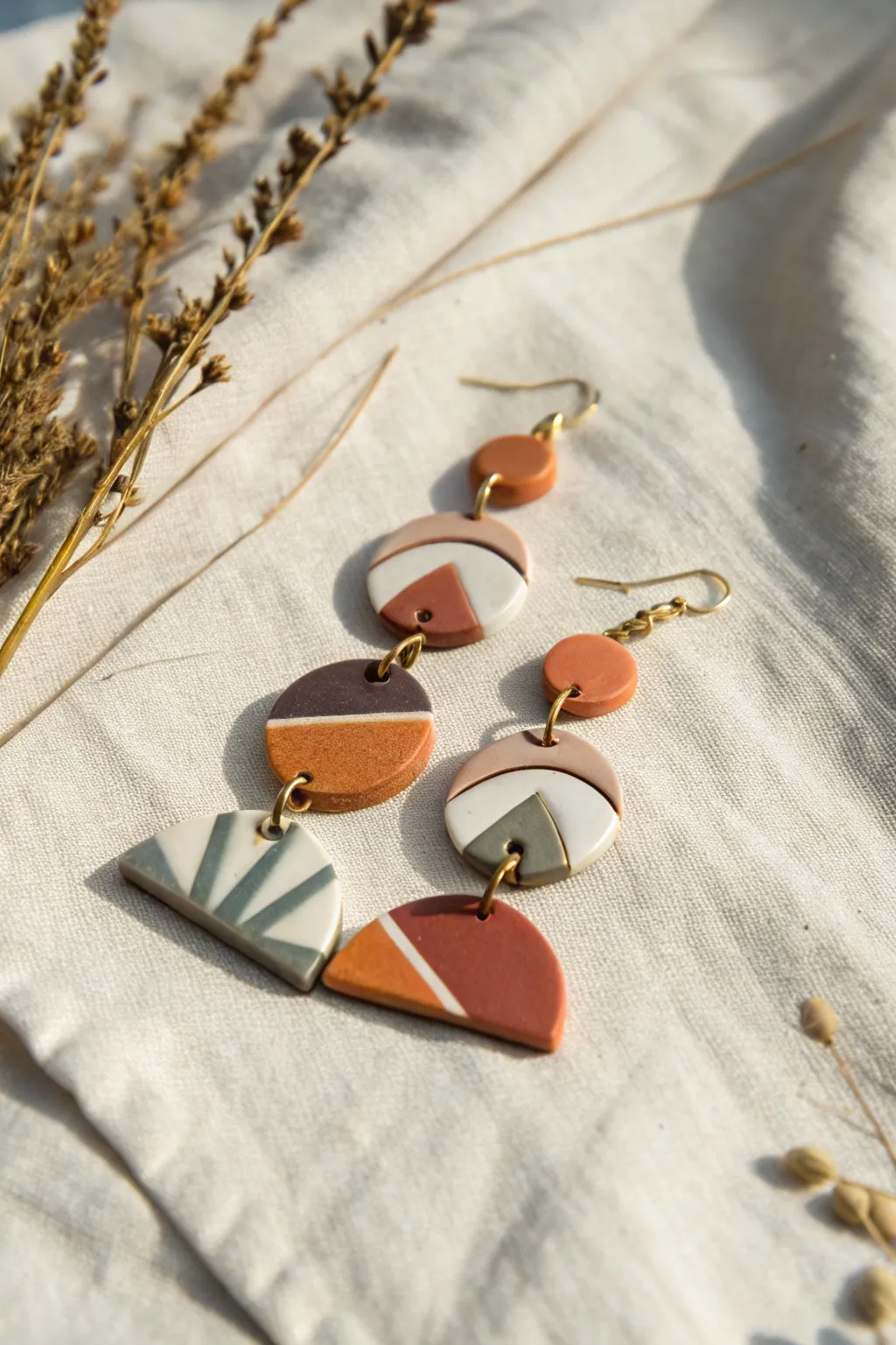 Elevate your style with these abstract geometric polymer clay earrings, perfect for making a statement with simplicity and elegance.