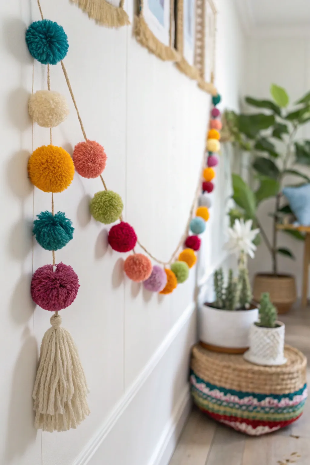 Elevate your space with a splash of color and warmth – discover the art of pom pom garlands!