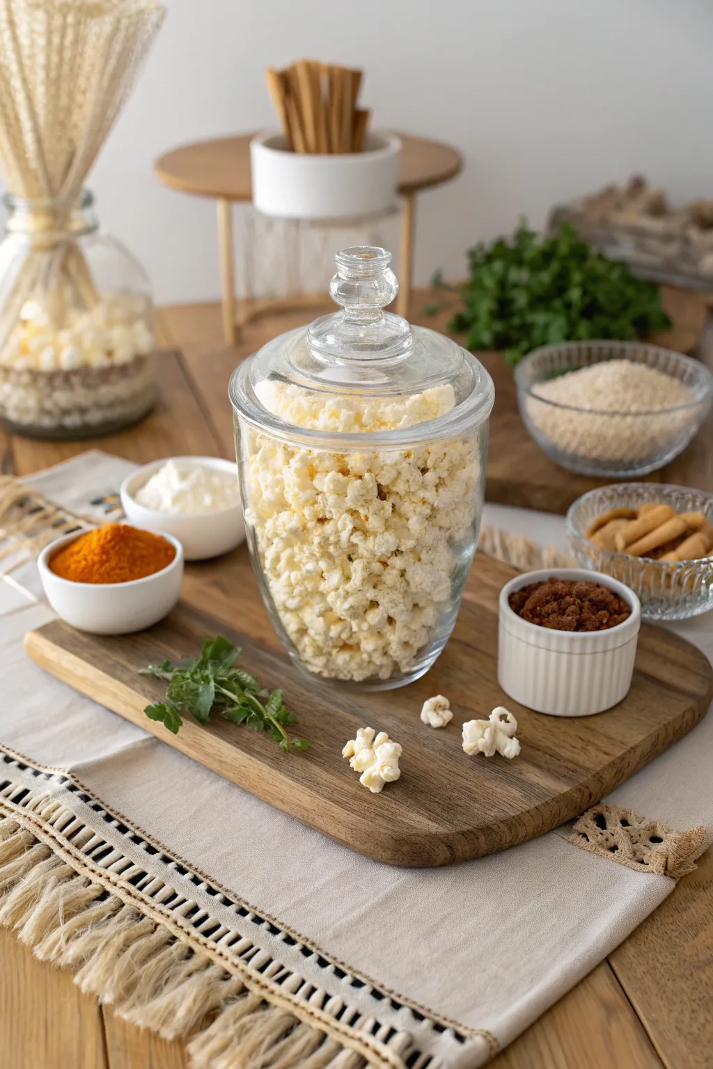 Create your perfect popcorn mix at this charmingly minimalistic popcorn bar!