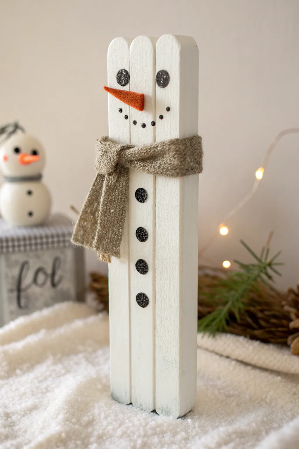 Embrace the charm of handmade with this adorable popsicle stick snowman, a perfect blend of simplicity and whimsy for your holiday décor.