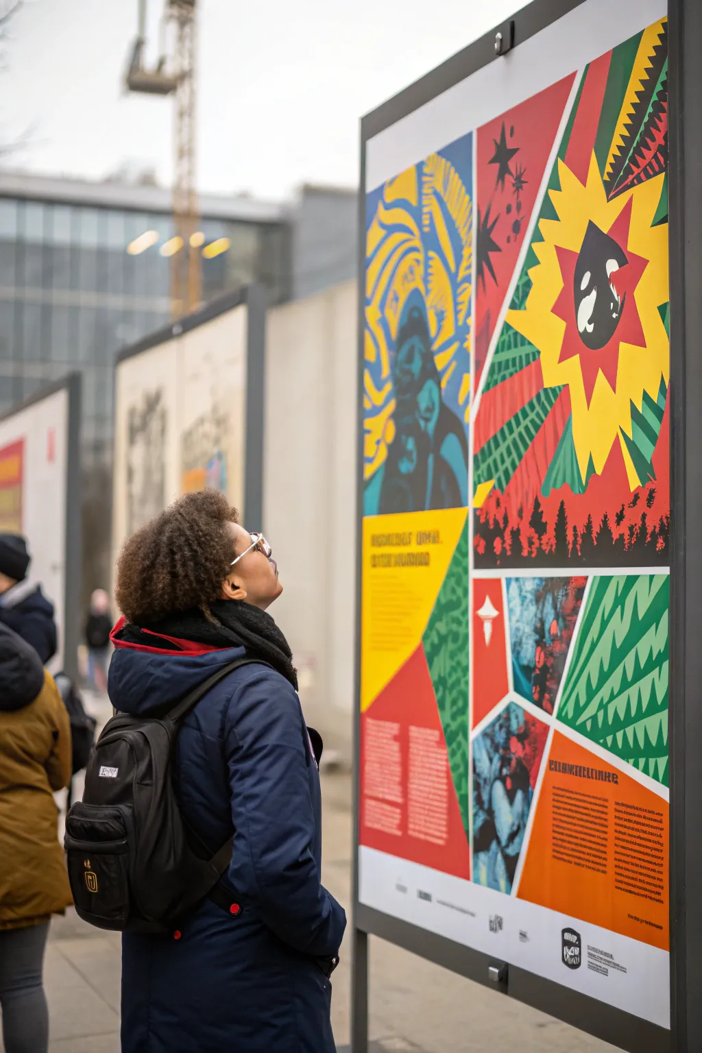 A colorful poster with contrasting hues and abstract shapes that capture attention.