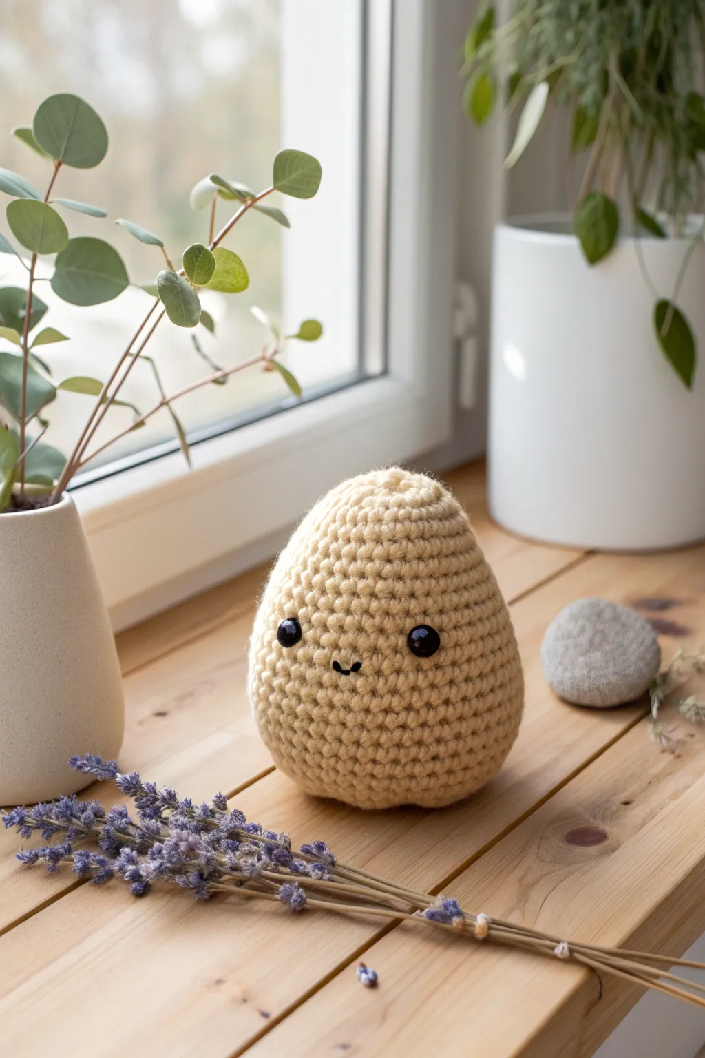 Add a touch of whimsy to your space with this charming crocheted potato plush, a perfect blend of simplicity and craft.