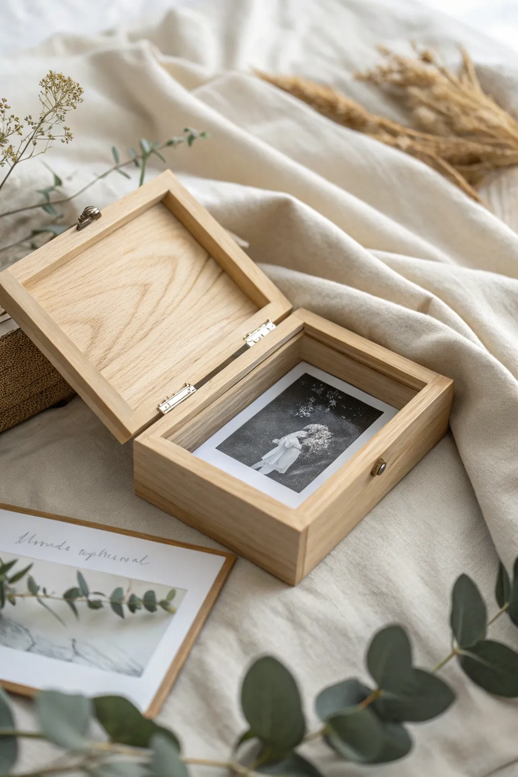 Capture the moment: a minimalist announcement box with a framed ultrasound, perfect for sharing your joy in style.