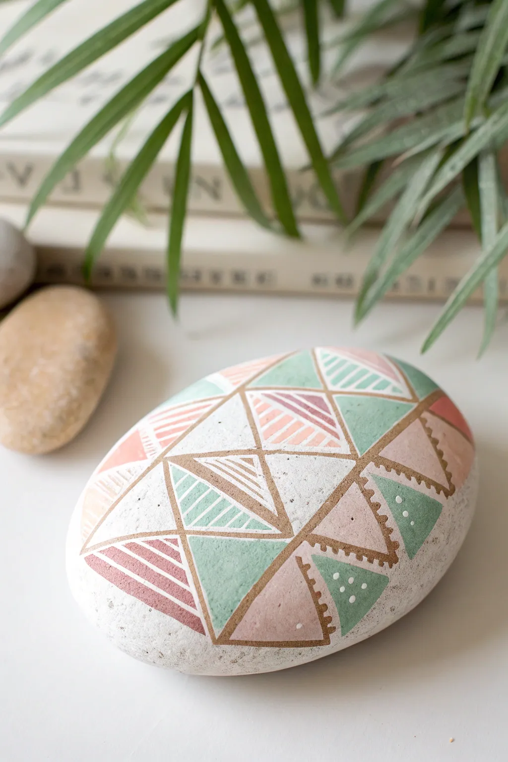 Transform simplicity into art with geometric rock painting.
