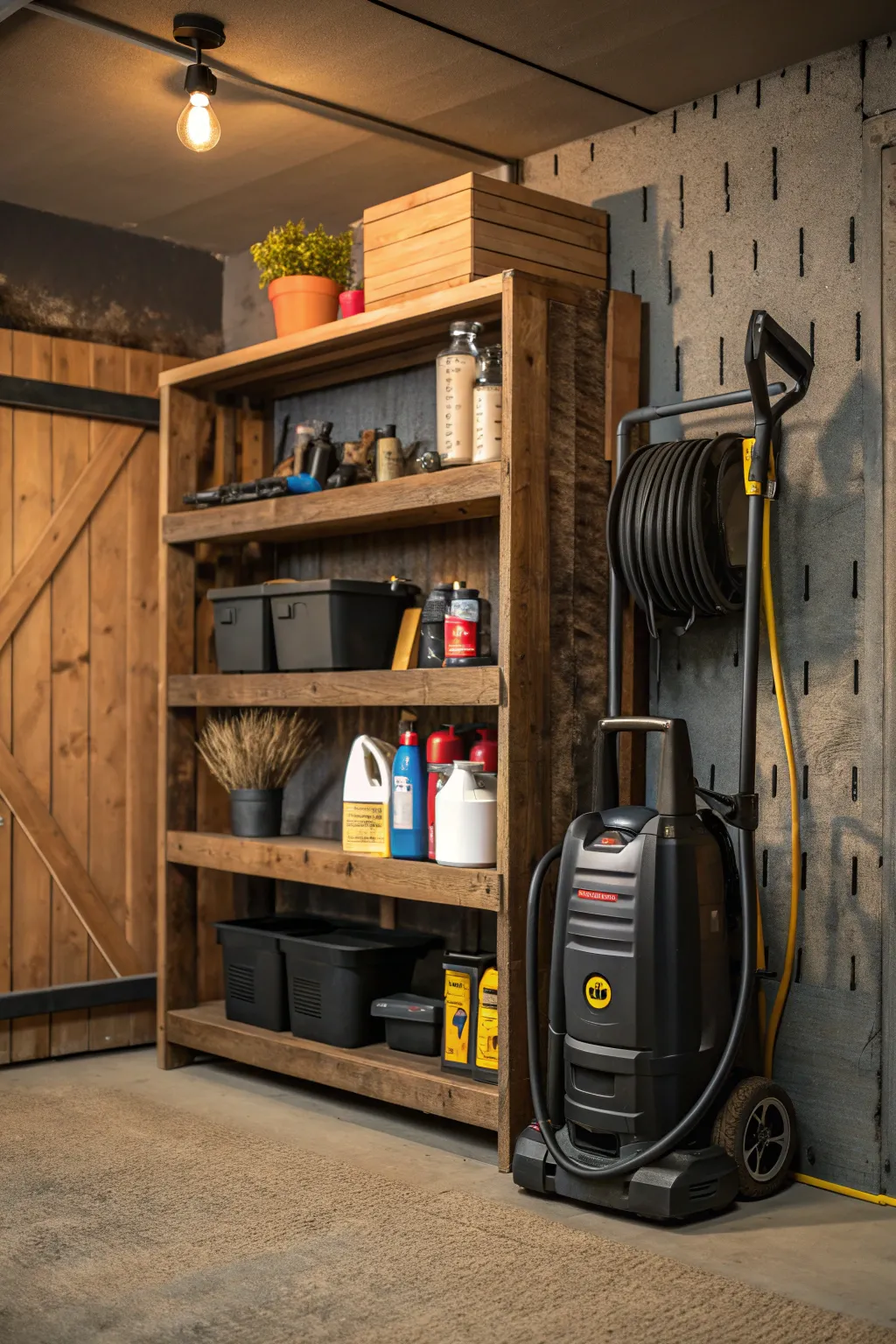 Elevate your garage organization with elegant storage solutions for your pressure washer.