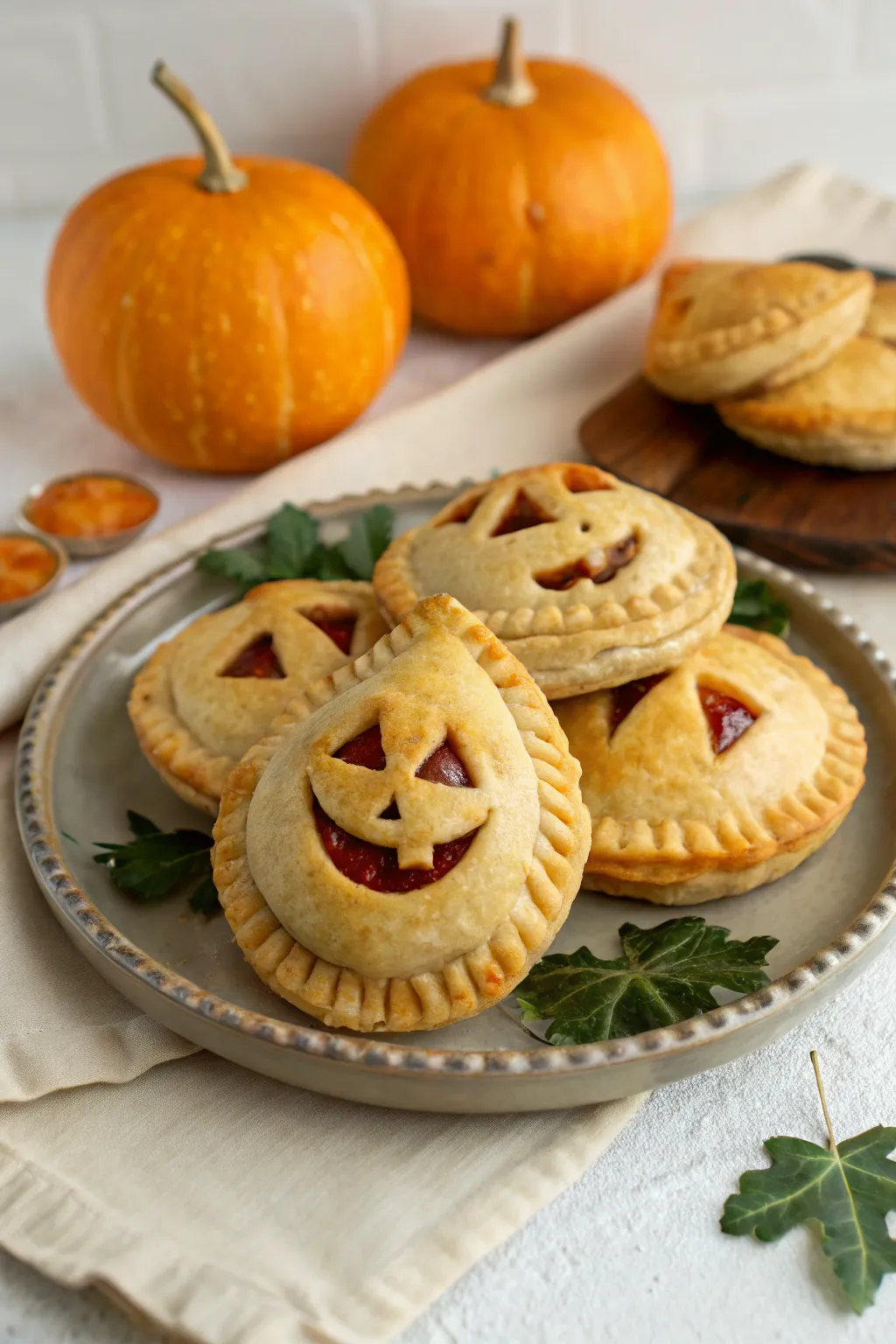 Savory jack-o'-lantern empanadas that are sure to be a hit.