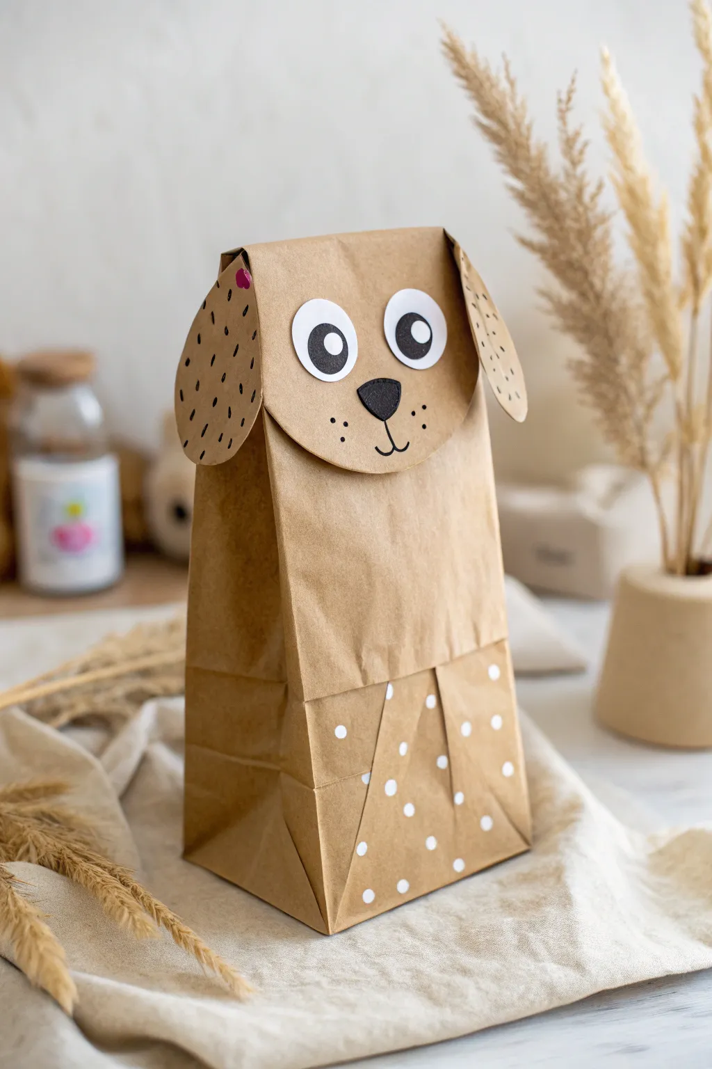 Meet your new storytelling companion: a charming paper bag dog puppet, where simplicity meets creativity.