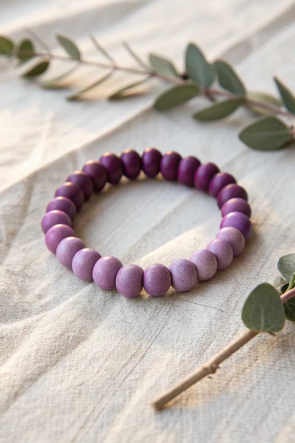 Embrace the serene beauty of ombre with these handcrafted purple clay beads.