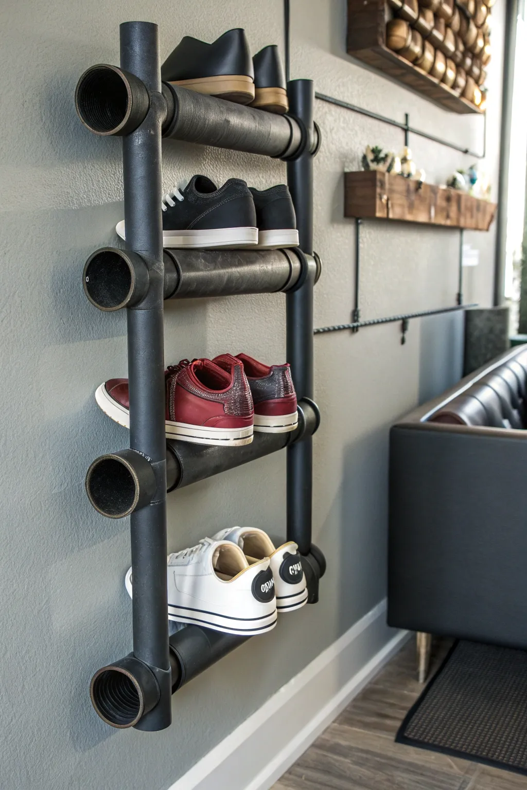 Transform your entryway with this sleek PVC pipe shoe storage—where craftsmanship meets modern style.