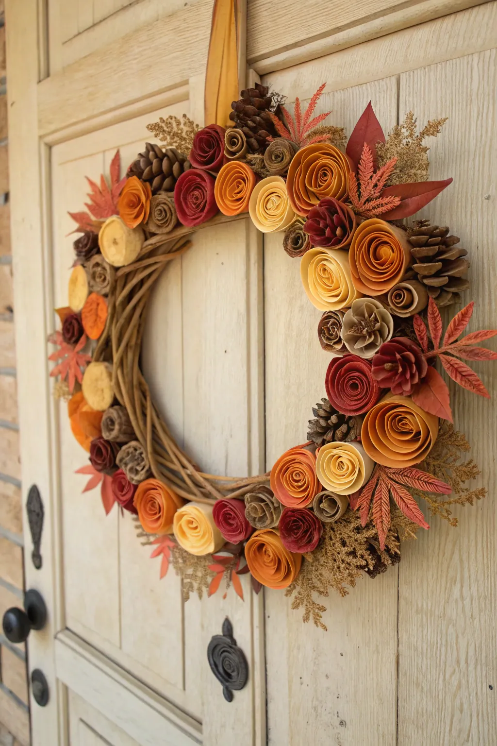 Welcome guests with a touch of handcrafted elegance—this quilled wreath brings autumn warmth to your doorstep.