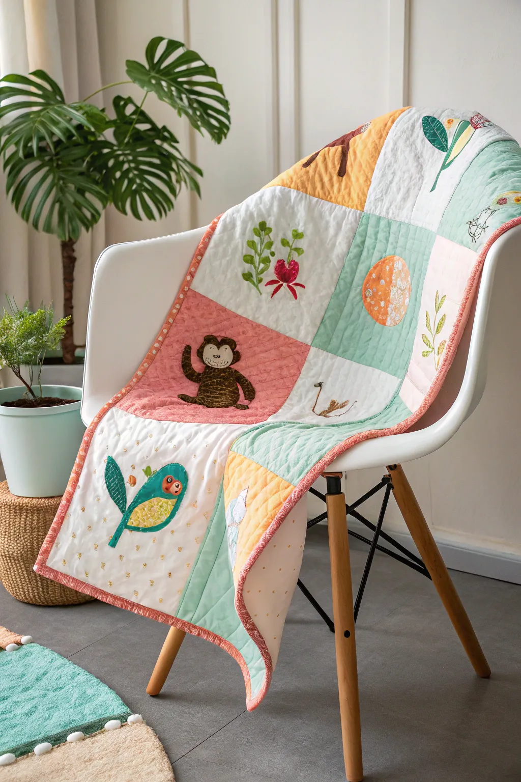 Embark on an Alphabet Adventure with a Quilt Full of Mysterious Monsters, Melon Hues, and Mischievous Monkeys!