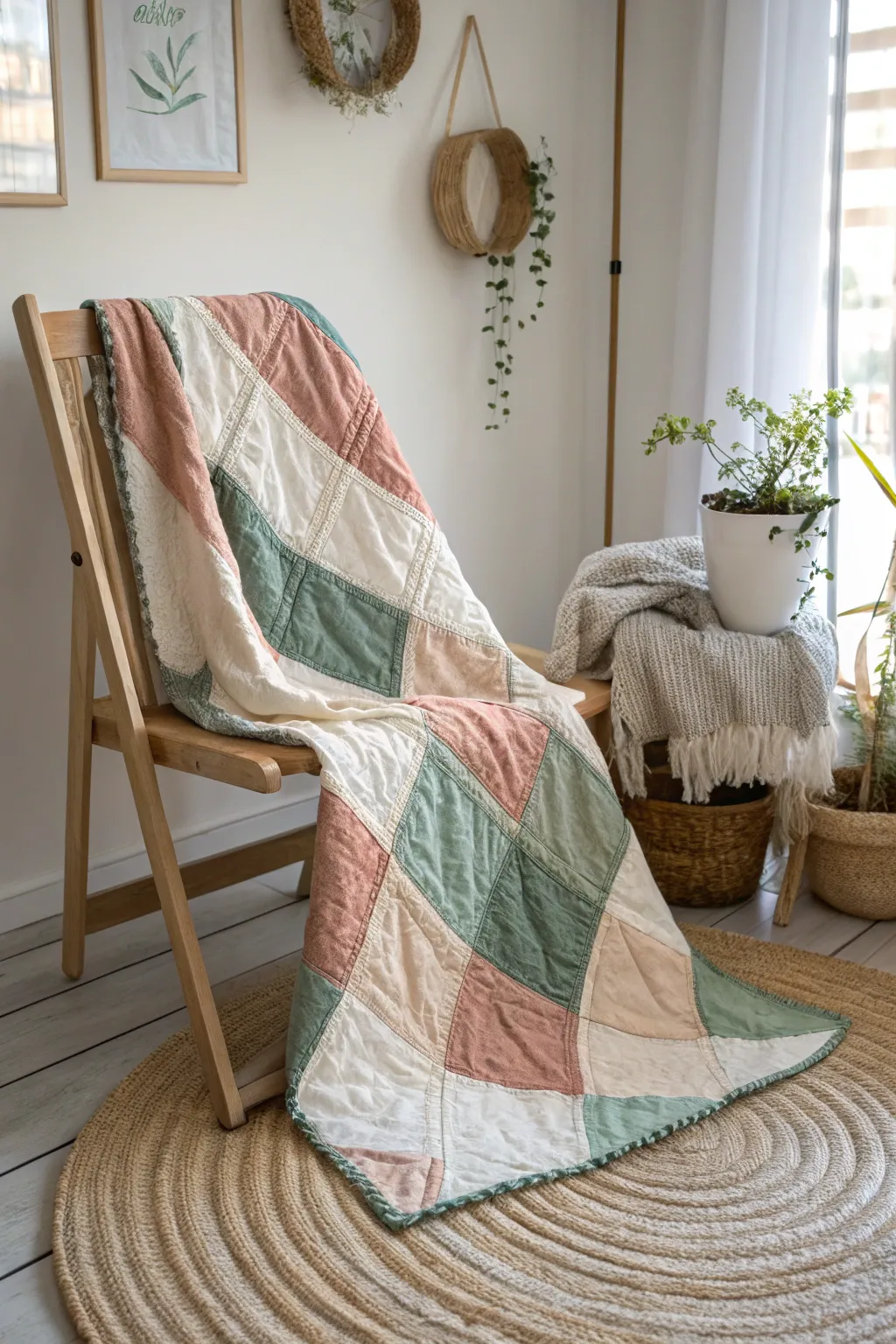 Add a modern flair to your cozy space with a striped rag quilt that blends simplicity and elegance.