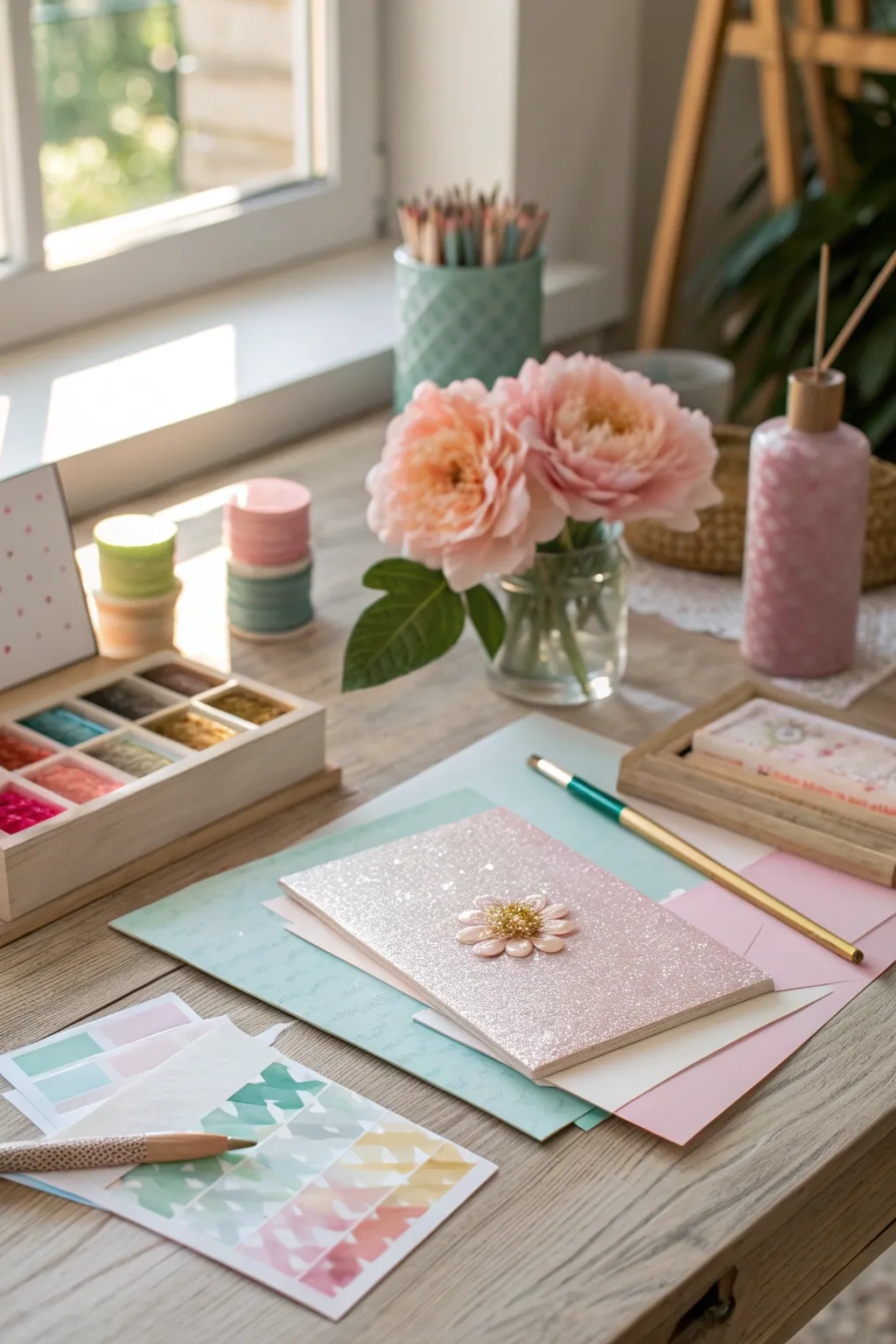 Unleash your creativity with a chic DIY craft corner, perfect for a rainy day celebration!