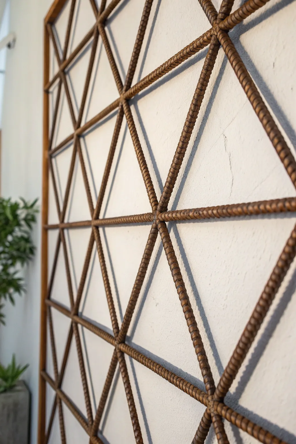 Elevate your space with the raw elegance of handcrafted geometric rebar art.