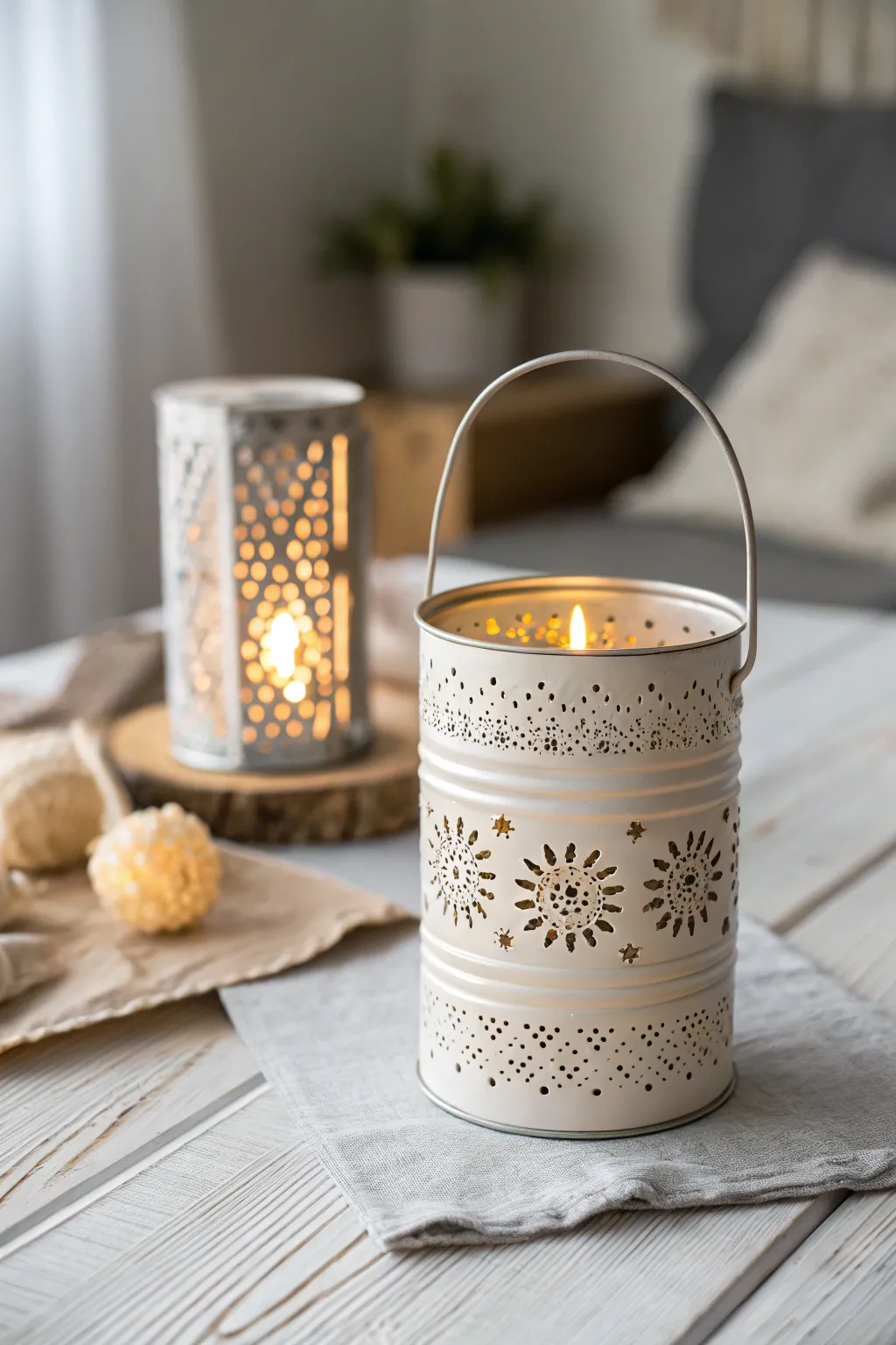 Illuminate your space with the warm glow of a handmade tin can lantern, where simplicity meets elegance.