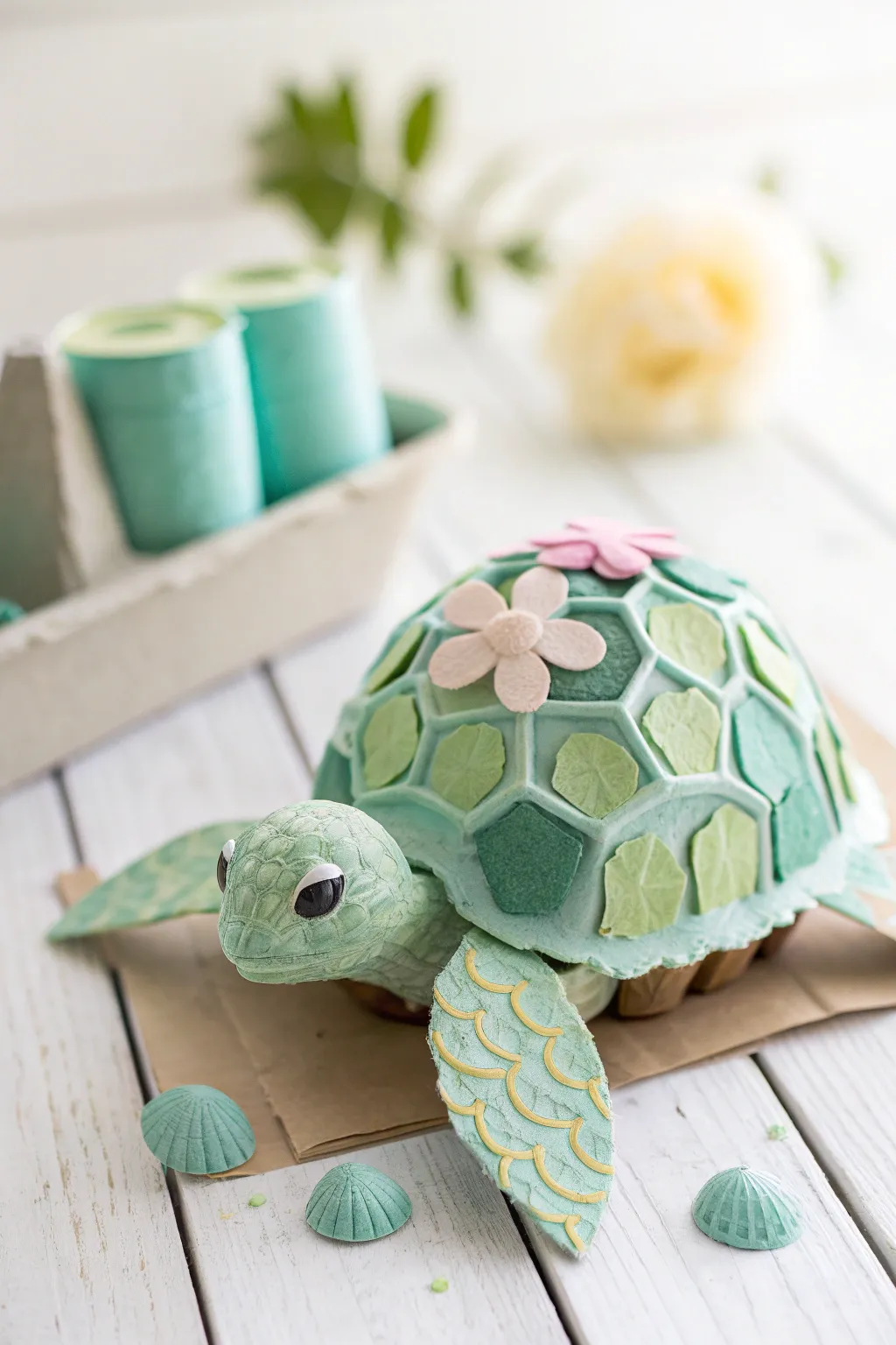 Transforming everyday items into charming art: Meet the egg carton sea turtle!