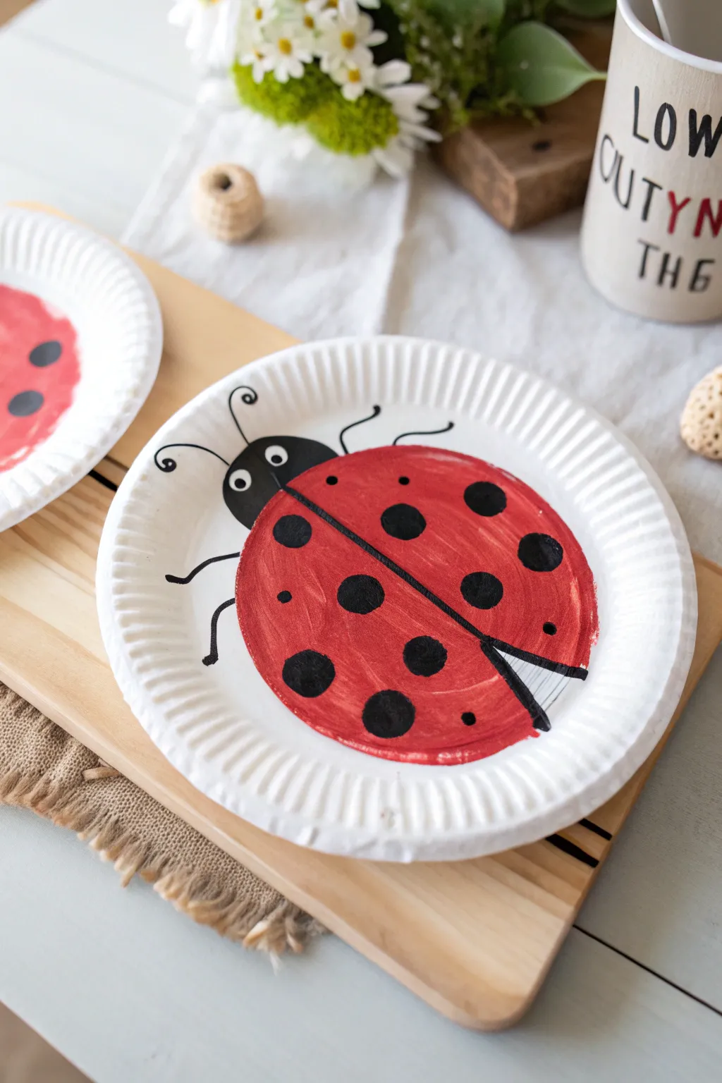 Transform your space with the charm of a handcrafted paper plate ladybug, where minimalist design meets playful creativity!