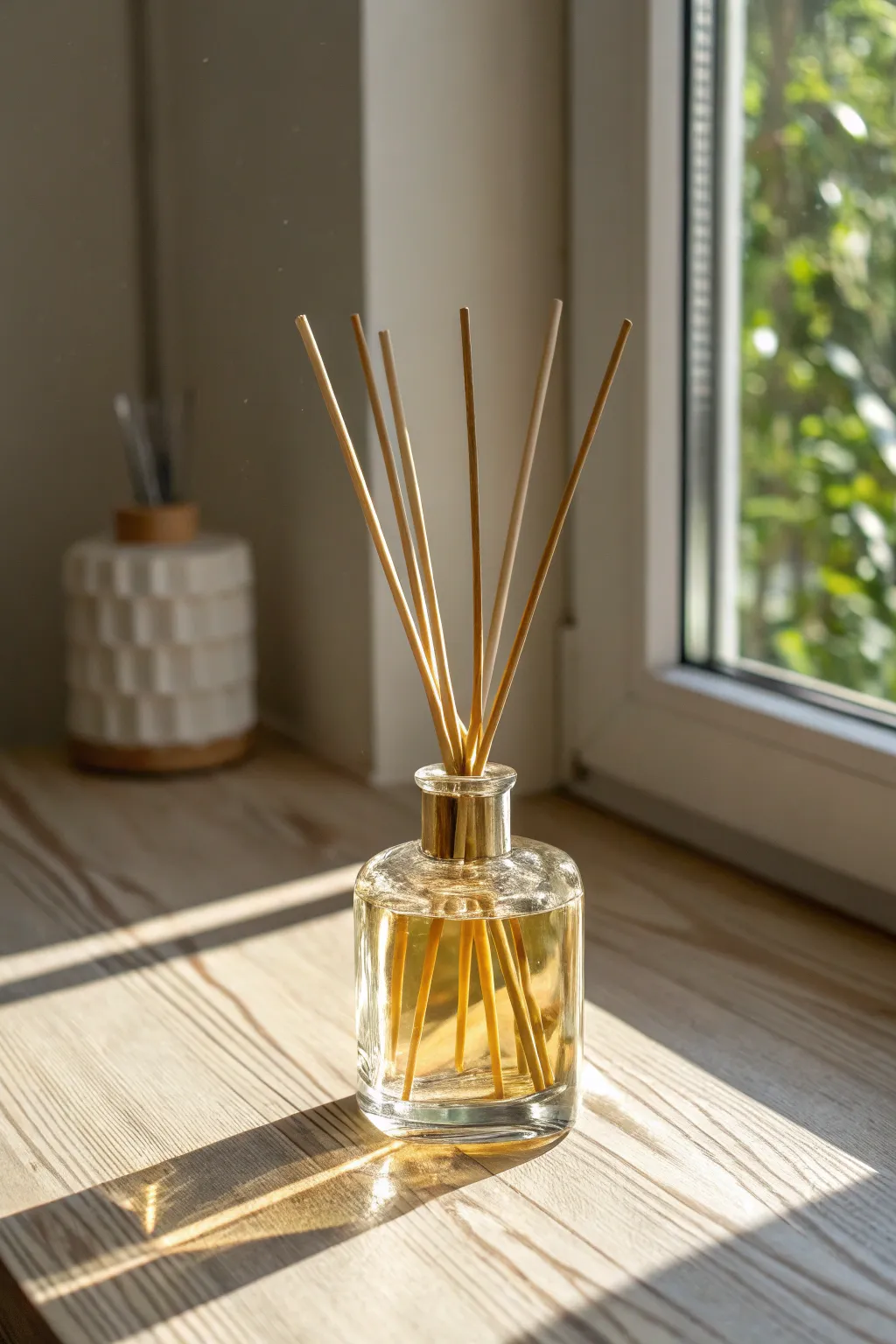 Elevate your space with the timeless elegance of a transparent glass reed diffuser.