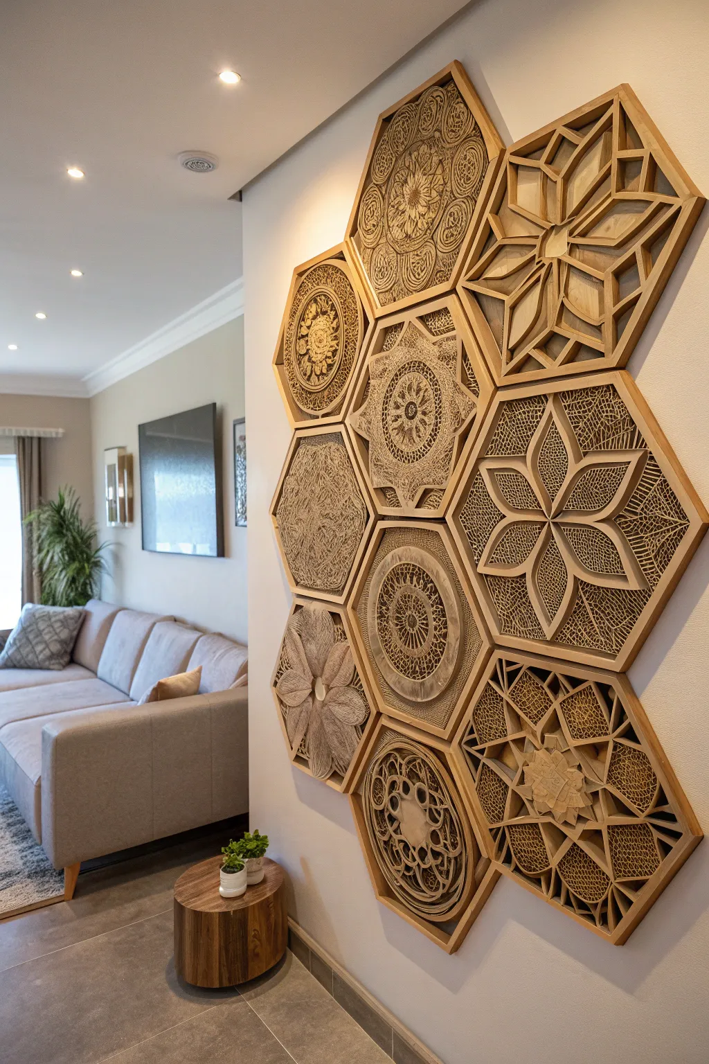 Transform your space with the elegance of geometric relief art: a testament to precision and craftsmanship.