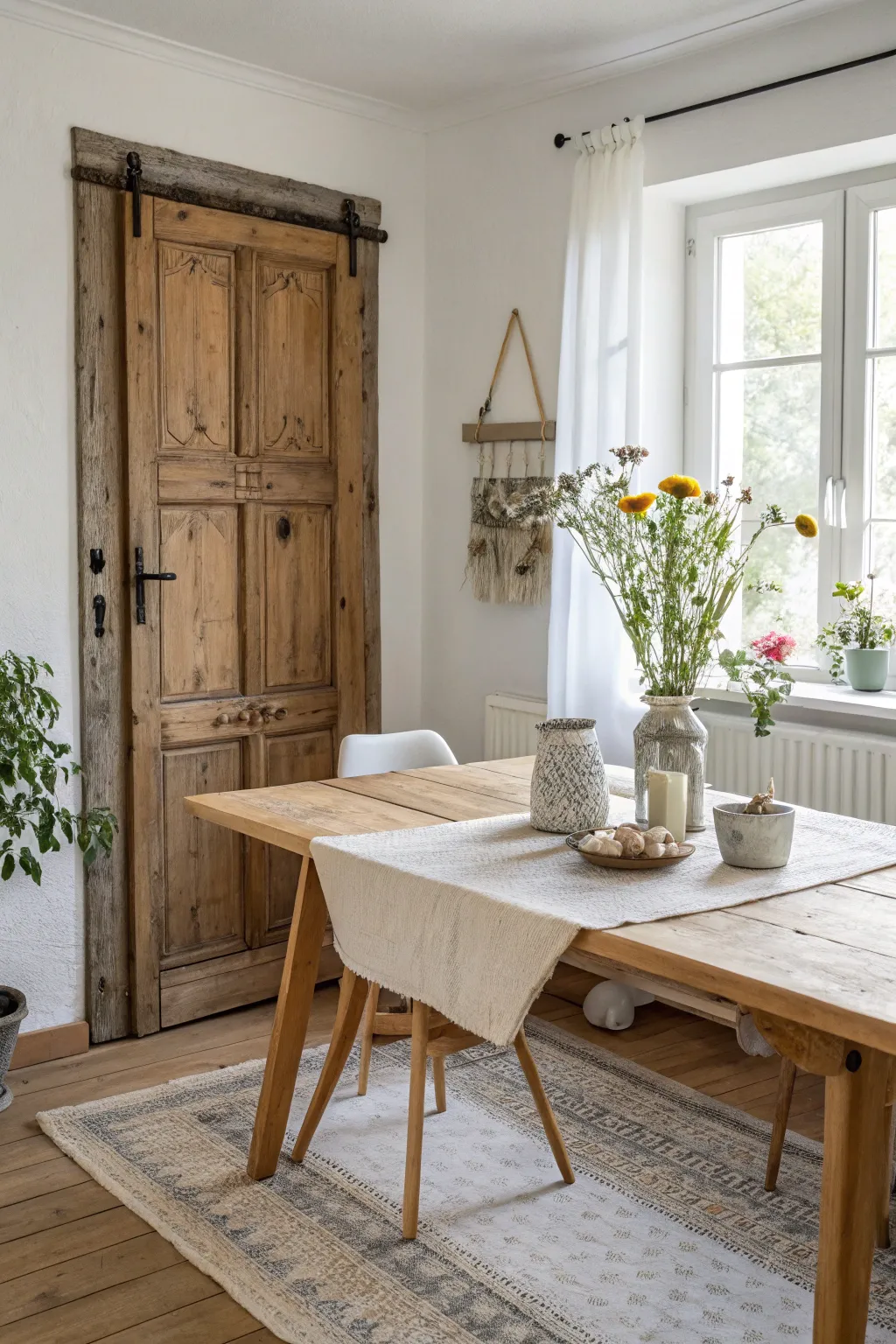 From Door to Décor: Elevate your dining space with a repurposed masterpiece.